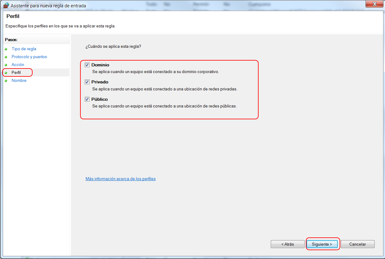  Firewall - Nueva Regla de Entrada - Perfil 