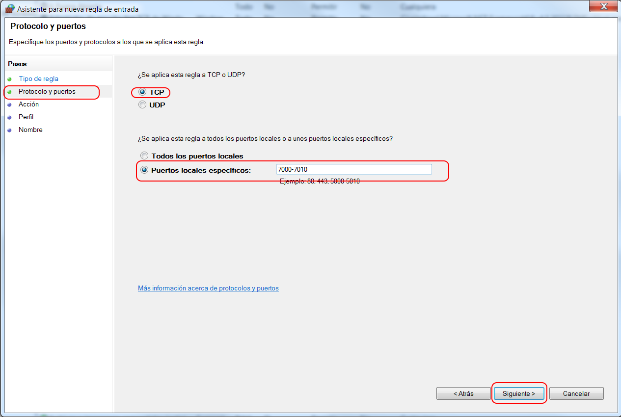  Firewall - Nueva Regla de Entrada - Protocolo y Puertos 