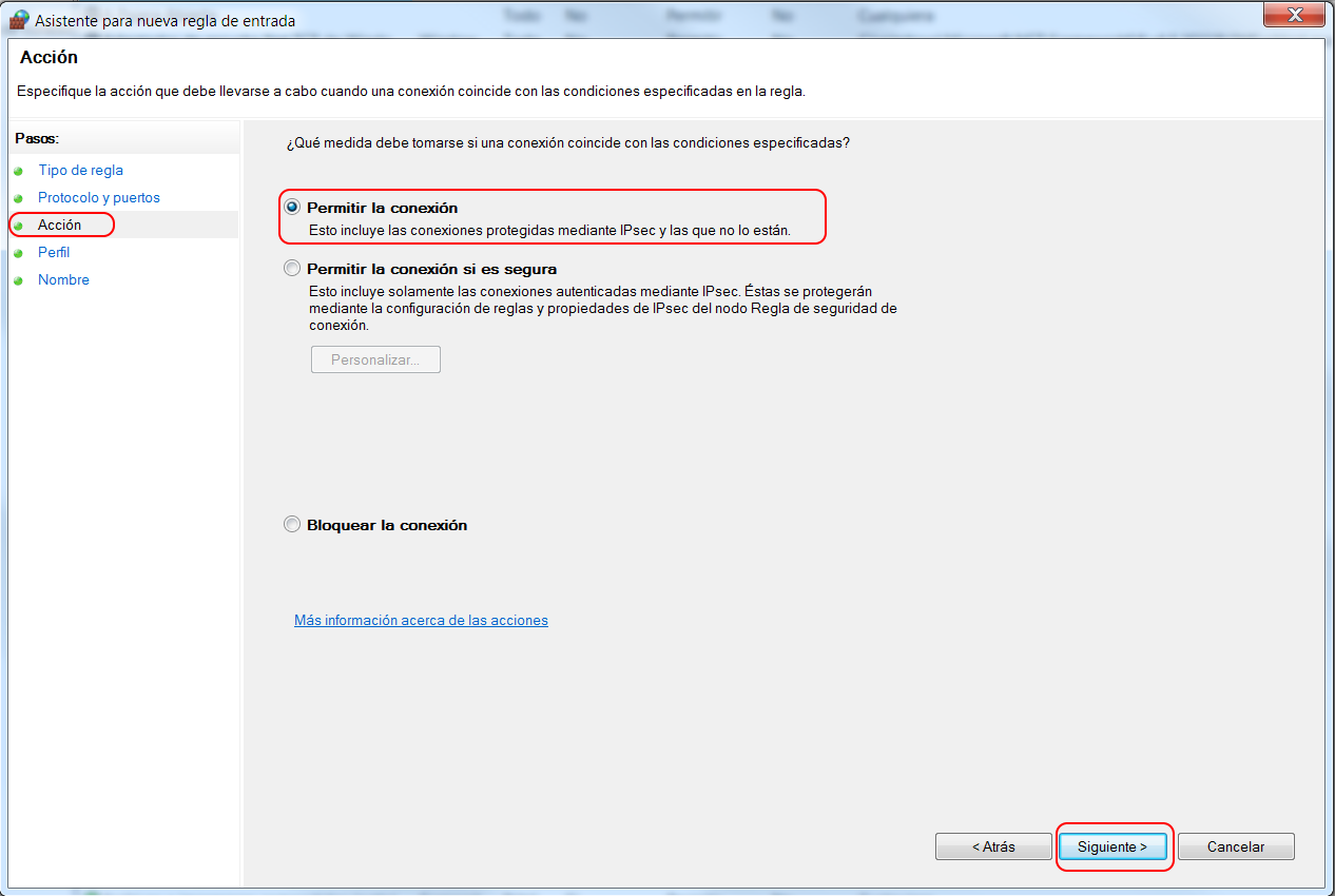  Firewall - Nueva Regla de Entrada - Acción 
