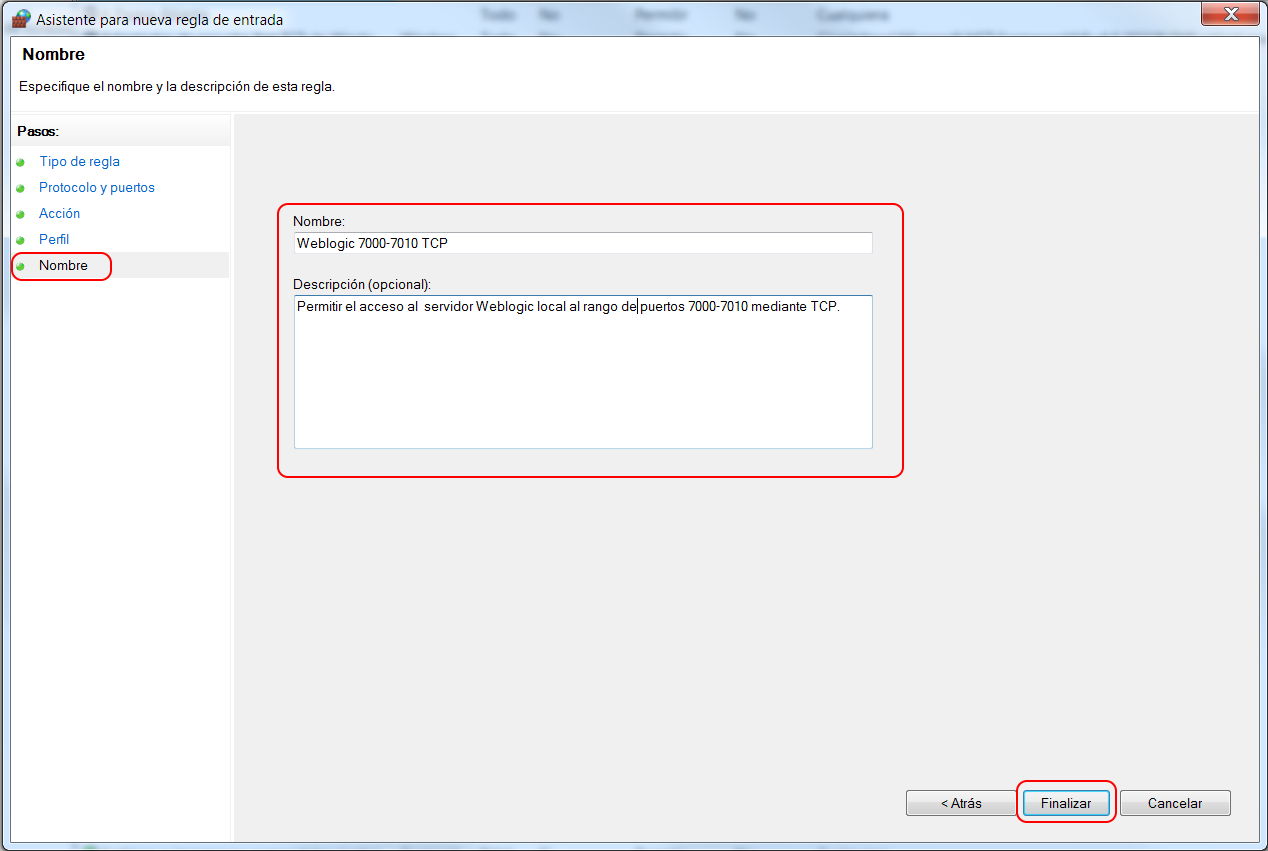  Firewall - Nueva Regla de Entrada - Nombre 