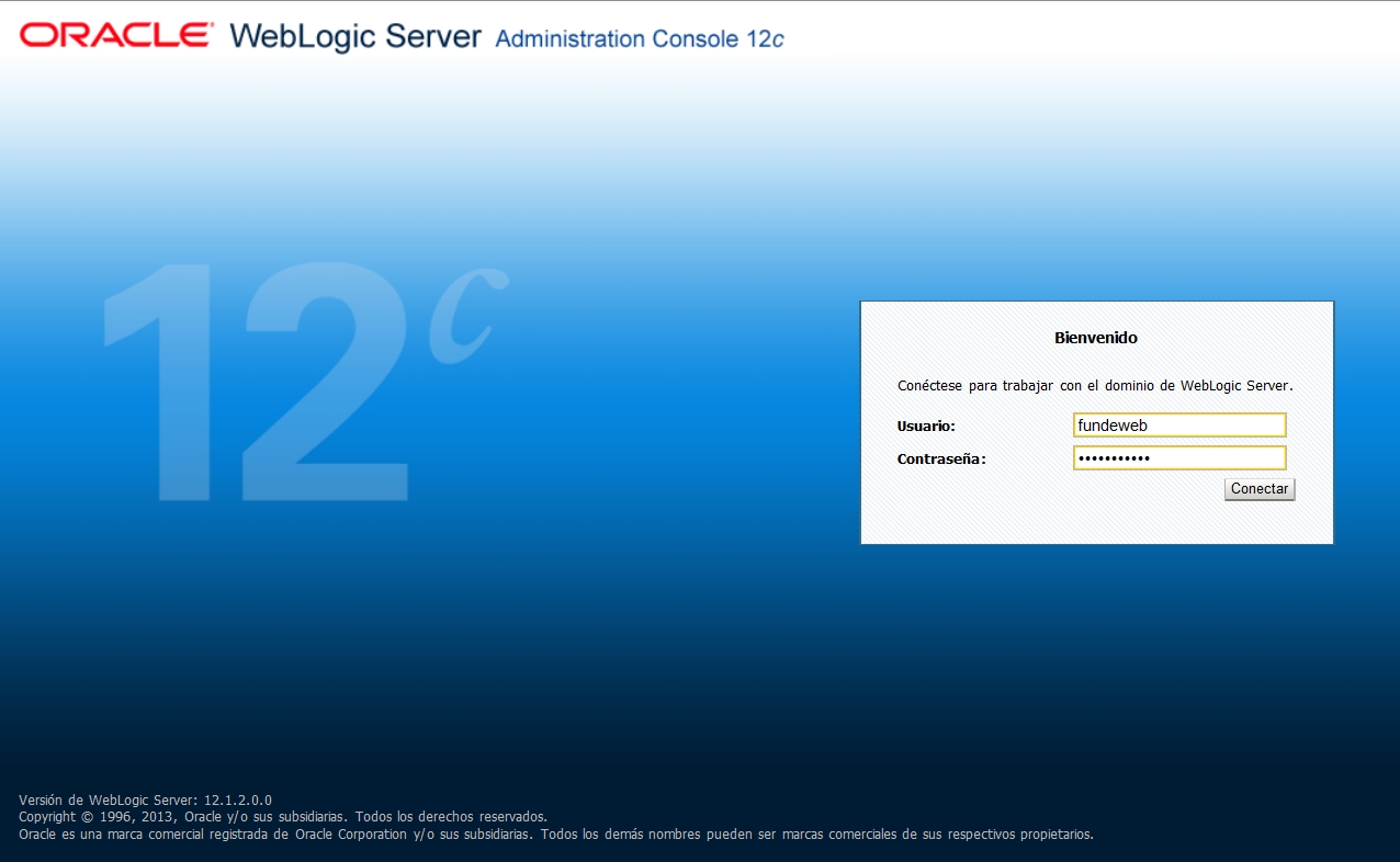Consola de Administración de Weblogic 12 - Entrada